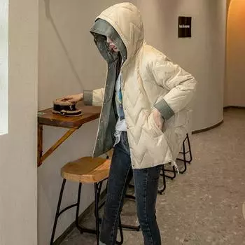 2024 new down women s medium and long fashion knitted hooded white duck down loose drawstring out of season S жёлтый