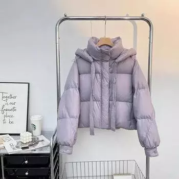 2024 New Down Women s Short High Waist Hooded Thickened Small Bread White Duck Down Winter S роза розовый