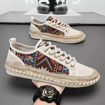 2024 new ethnic style men s shoes summer breathable casual shoes men s cloth shoes versatile trend work driving trendy shoes 39 чёрный