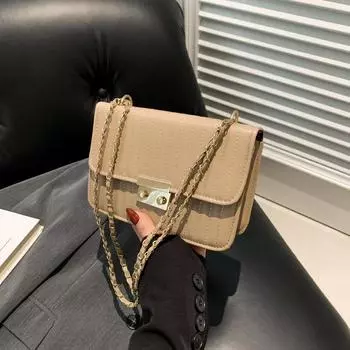 2024 новая европейская и американская ретро сумка с вышитой нитью, цепочка, сумка-мессенджер через плечо, модная женская сумка с замком из фактуры чёрный