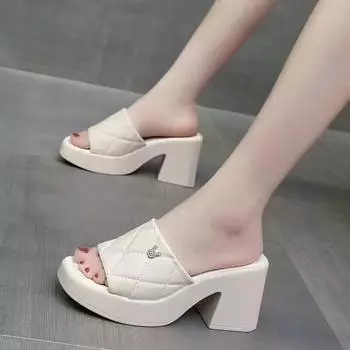 2024 новые европейские и американские летние сандалии женские простые толстые каблуки римские туфли пустая сторона пустая мода босоножки на высоком каблуке мода 35