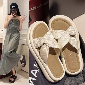 2024 New Fairy Style Dress Thick Bottom Beach Sandals Fashionable One Word Dragging Sandals for Women s Summer Outerwear 34