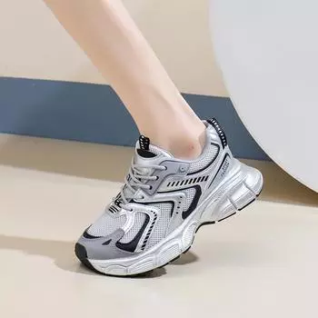 2024 New Fashion Casual Sports Women s Shoes Breathable Thick-soled Shoes 35 серебряный