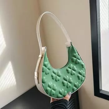 2024 New Fashion Contrast Color Casual Simple Commuter Large Capacity Shoulder Bag Underarm Bag Textured Handbag Women чёрный