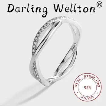 2024 НОВАЯ мода вырезанные перекрещенные бечевки полные бриллиантов парные кольца для женщин стерлингового серебра подарок на годовщину ювелирные изделия 6 белый