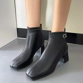 2024 Новые модные популярные универсальные квадратные носки удобные толстые каблуки женские ботинки на молнии модные ботинки Zapatos 35 бежевый