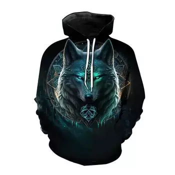 2024 New Fashion Men s Hoodies 3D Wolf Printed Loose Fit Sweatshirt for Men Streetwear Hoody Funny Hoodie Pullover S