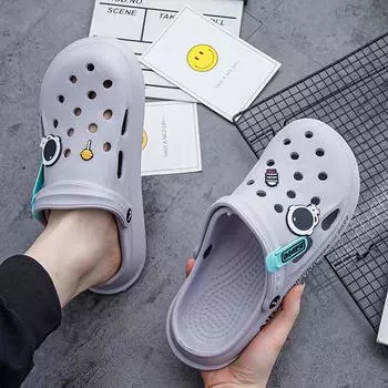 2024 New Fashion Men s Summer Hole Shoes Comfortable and Breathable Waterwading Beach Shoes Lightweight Household Slippers EU 38-39 бежевый