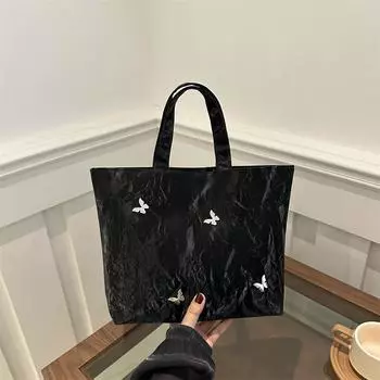 2024 New Fashion Personality Large Capacity Commuter Handbag Casual Simple Retro College Student Class Tote Bag чёрный