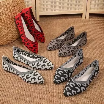 2024 New Fashion Pointed Toe Hot-selling Shallow-mouth Slip-on Flat-soled Color-blocked Comfortable Stretch Fabric Women s Shoes 36 бежевый