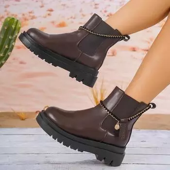 2024 New Fashion Round Toe Women s Boots Winter Overboots Women s Boots Casual Mid-Heel Professional Outerwear Zapatos 35 темно-коричневого