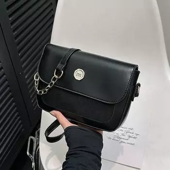 2024 New Fashion Solid Color Chain Casual Simple Commuter Large Capacity Underarm Bag Shoulder Bag Crossbody Bag Bag Female чёрный