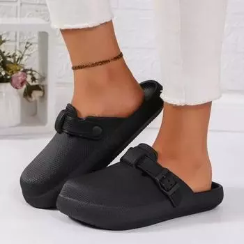 2024 New Fashion Solid Color Low Heel Comfortable Women s Slippers Baotou One-Step Summer Women s Slippers Zapatos De Mujer 36-37 чёрный