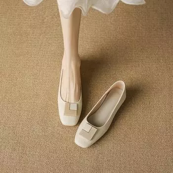 2024 New Fashion Square Toe Shallow Slip-on Comfortable Solid Color Spring and Autumn Versatile Women s Shoes Zapatos Mujer 35 бежевый