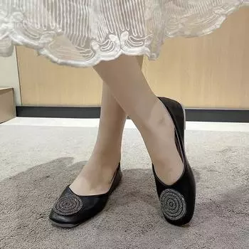 2024 New Fashion Versatile Women s Flat Shoes Summer Spring Solid Color Loafers Without Lace Daily Women s Flat Shoes Square Toe 35 жёлтый