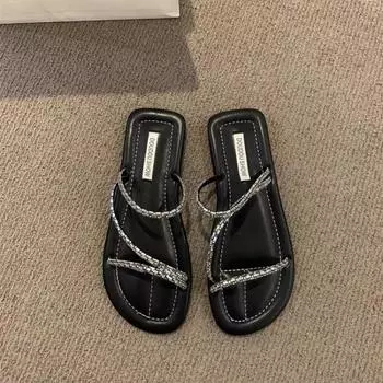 2024 New Fashion Women Flat Low New Slippers Woven Comfortable Women s Shoes Casual Slippers Lightweight High-end 35 бежевый