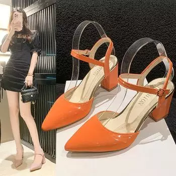 2024 New Fashion Women s Designer Elegant Solid Color High Heel Sandals Women s Buckle Pointed Toe High Heels Women Shoes 35 чёрный