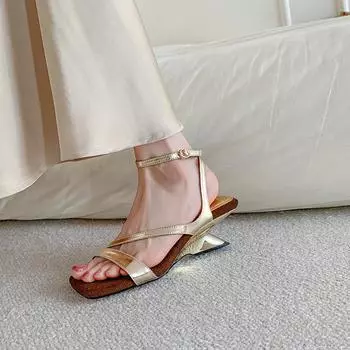 2024 Новые модные женские босоножки из натуральной кожи на толстом высоком каблуке для вечеринки и свадьбы, женские летние туфли-лодочки из золота и серебра для выпускного вечера, повседневные 34 золотой