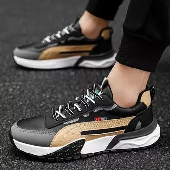 2024 New Fashionable Lace Up Mesh Outdoor Casual Shoes for Sports Shoes Waterproof Non Slip Thick Sole Rebound Black Men s Shoes 39 чёрный