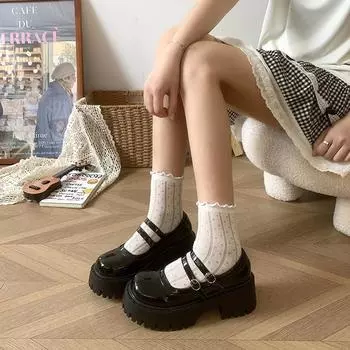 2024 New Fashionable Round Toe Women s Shoes Thick Sole Comfortable Spring and Autumn Buckle Decoration Shallow Slotted Buckle 35 бежевый