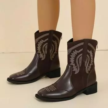 2024 Новые модные однотонные популярные женские ботинки с заостренной молнией сзади, короткие весенние ботинки-трубы в стиле вестерн 35 чёрный