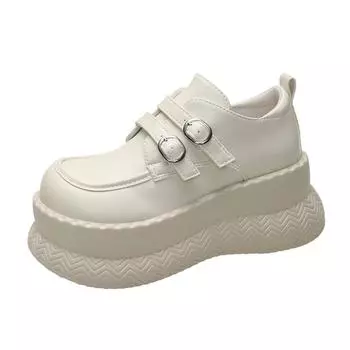 2024 new fashionable spring and autumn belt buckle versatile thick-soled loafers sneakers women loafers womens shoes 35 покинуть белый