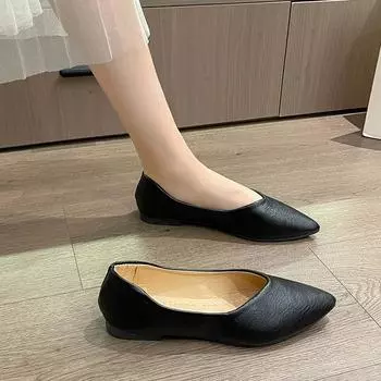 2024 Новая модная женская обувь весна-осень Туфли на плоской подошве Удобные женские туфли без застежек на плоской подошве с неглубоким носком 35 бежевый