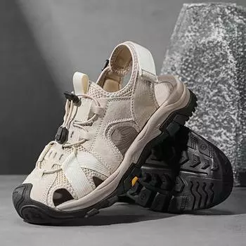 2024 new first-layer pigskin sandals men s summer leisure outdoor mountaineering beach sandals bag head sandals 38