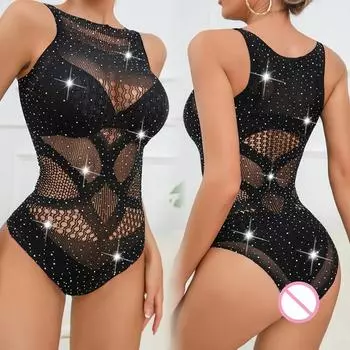 Новые сетчатые боди 2024 года для женщин, сексуальные сетчатые прозрачные колготки, эротический костюм, женский прозрачный комбинезон M