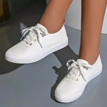 2024 New Flat for Women Breathable Casual Female Comfor Sneakers Lace Up Solid Color 36 белый