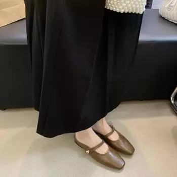 2024 new flat French Mary Jane bag head half slippers women s new outer wear temperament square head half support single shoes 35