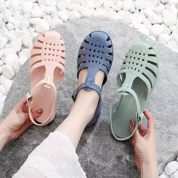 2024 New Flat Women Sandlas Hollow-carved Design Fashion Comfortable Outdoor Sports Beach Cool Slippers Soft Sole Shoes 37 синий