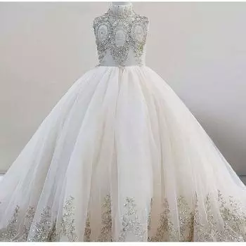 2024 Новое свадебное платье для девочек-цветочниц Платья принцесс Вечернее платье на день рождения для детей Детское сетчатое платье с хвостом Одежда для девочек 90 теплый белый