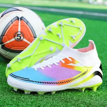 2024 new football shoes high-top tf broken nails artificial turf AG nails leather feet training shoes for men and women 33