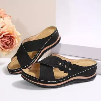 2024 New Foreign Trade Summer Ladies Thick Bottom Slope Heel Slippers Large Size Casual Cross with Fish Mouth Slippers Women 36 красный