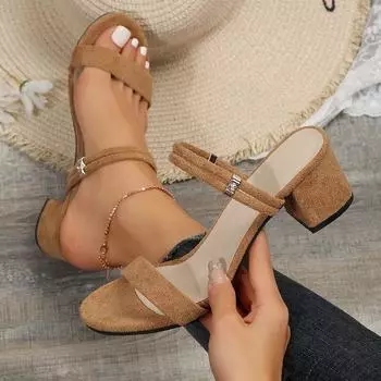 2024 new foreign trade two-wear foot thick heel high heel large size round head hollow word with women s sandals 42 36 чёрный