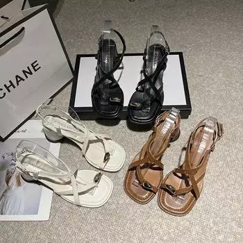 2024 New French Chunky Heel Set Toe Sandals, Niche Design High-grade Large-size Temperament Pinch Toe Casual Sandals 35