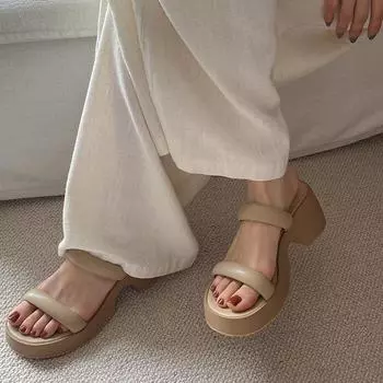 2024 new French simple cool slippers women wear thick-soled heightened retro thick-heeled slippers 35 абрикосовый