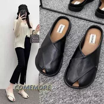 2024 NEW French Style Women s Shoes Outside Spring Summer Flat with Sandals Slippers Shoes for Woman comfortable designer sandal 36 серебряный