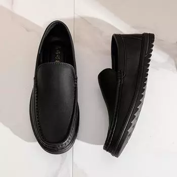 2024 New Genuine Leather Mens Shoes Men Slip on Flats Handmade Moccasins Men Comfortable Driving Shoes Comfy Retro Penny Shoes 38 чёрный