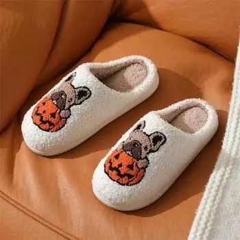 2024 new ghost pattern cotton slippers men and women household indoor non-slip Halloween men and women cotton slippers 36-37 чёрный