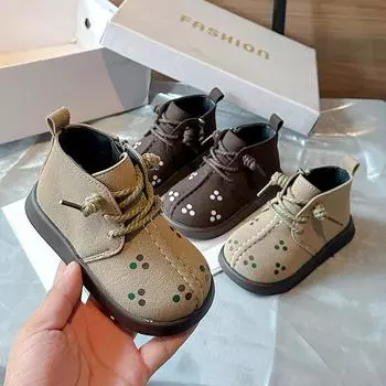 2024 New Girl s Ankle Boot Spring Autumn Versatile Children Causal Boots Kids Fashion Princess Short Boots Soft Bottom Non-slip 22 кофейный