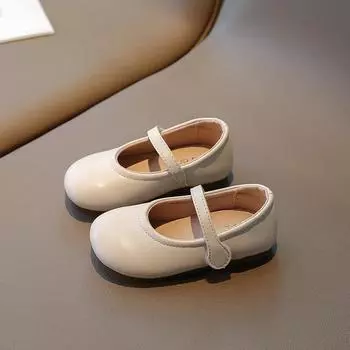 2024 New Girls Casual Shoes Shallow Versatile Soft Breatheable Simple Non-slip Fashion Children Leather Shoes Hook & Loop Korean 21 чёрный