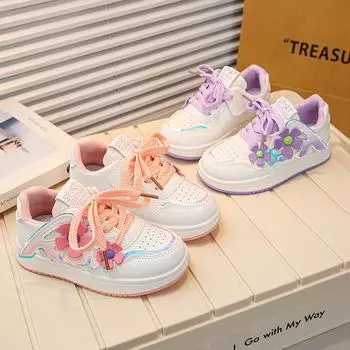 2024 New Girls Casual Sport Shoes Versatile Lace Flowers Unique Children Fashion Cute Princess Sneakers Drop Shipping Kids Shoes 26 розовый
