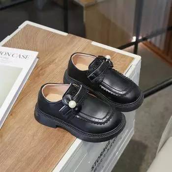 2024 New Girls Loafers Versatile Soft Bow Solid Color Lolita Style Children Fashion Princess Party Wedding Shoes Non-slip Cute 26 чёрный