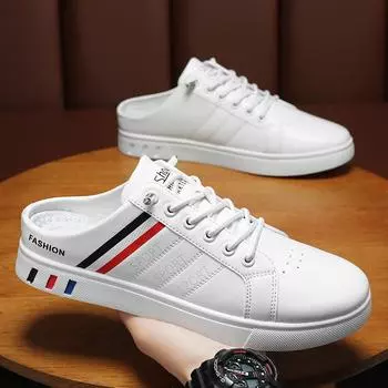 2024 New Half Slip-on Shoes Men Comfortable Flat Shoes Casual Men s Shoe Breathable Man Sneakers Comfortable Driving Loafers 39 серый