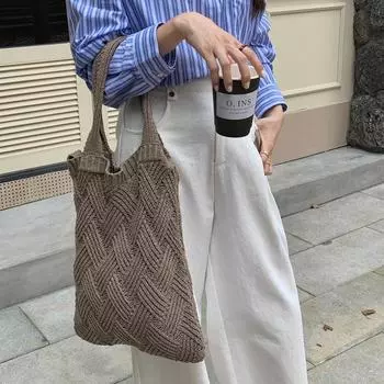 2024 new handbag retro bag women s bag versatile messenger bag woven bag large capacity tote bag tide абрикосовый