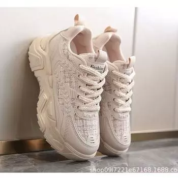 2024 new height increasing thick soled fashionable versatile casual shoes for women classic breathable lightweight sports shoes 35 бежевый