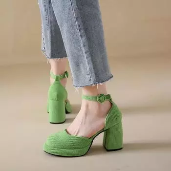 2024 New High Heels Women Mary Janes Lolita Shoes Thick Platform Shoes Sandals Pumps Summer Party Ladies Shoes Mujer Zapatos 35 бежевый