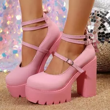 2024 New High Heels Women Sandals Mary Janes Shoes Platform Fashion Sandals Women Summer New Dress Lolita Shoes Zapatos Mujer 35 чёрный
